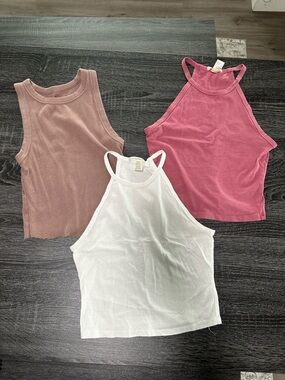 Bozzolo Halter Crop Tank Trio in White, Dusty Rose, and Rose